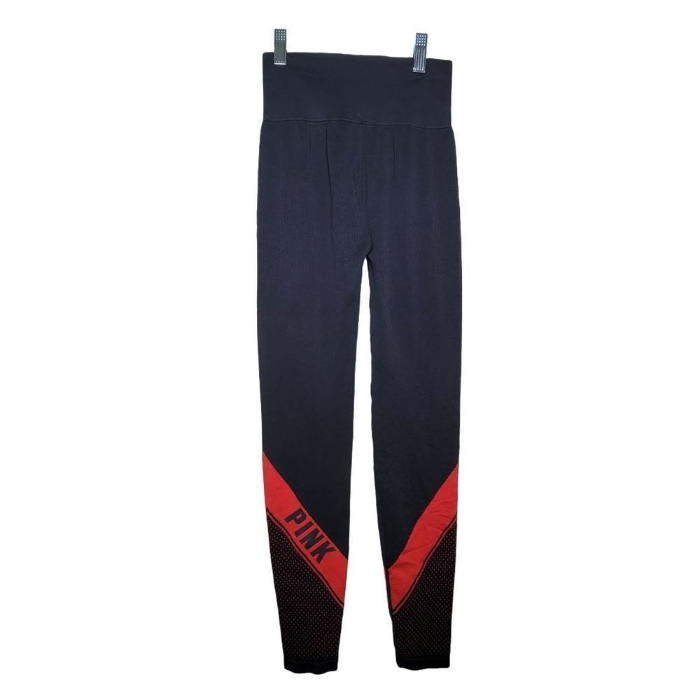 PINK Victorias Secret Cool & Comfy Logo Leggings Red Black Extra Small